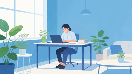 Person working on laptop in a bright room