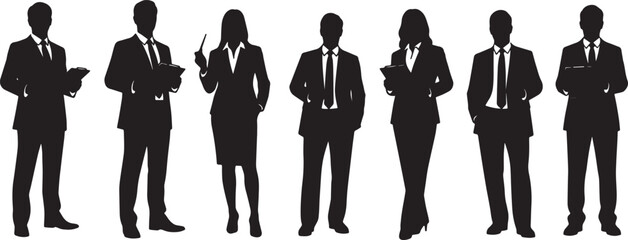 Black Solid Corporate Group Photo Silhouettes Set of Six on White Background