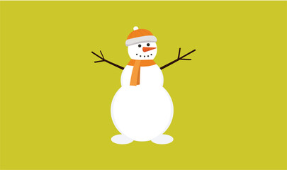 Minimalist Snowman Vector Illustration with Green Scarf and Earmuffs on Red Background for Winter Holiday