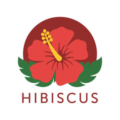 Hibiscus extract emblem in flat colors - Natural ingredient with anti-aging effects