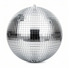 Shiny sphere of mirrored tiles reflecting light, suspended from above