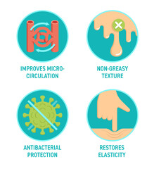 Foot cream features icons set in flat colors