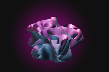 Abstract background, wallpaper, digital dashboard with folds of cloth. Bright iridescent shades on black.