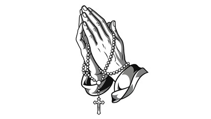Obraz premium Praying hands with rosary beads and cross