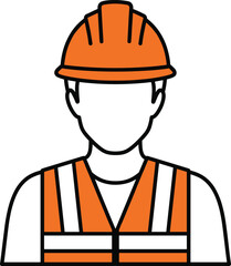 Construction worker avatar icon vector illustration wearing safety helmet and reflective vest in flat style for industry and labor designs