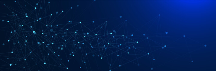 Global network connection structure with connecting dots and lines. Big data visualization. Suitable for social network communication, science and technology. Vector