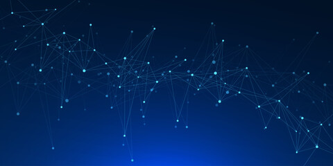 Fototapeta premium Futuristic global network connection concept. Modern big data visualization with plexus design. Suitable for internet technology, computer network and science background. Vector