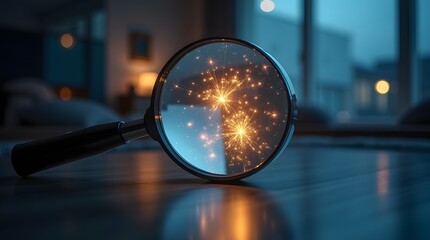 Creative design of magnifying glass focusing on glowing apartment