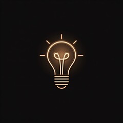 Glowing neon light bulb on black background