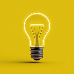 Glowing light bulb on yellow background with neon outline