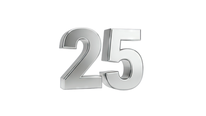 Shiny Silver Number 25 Isolated on White Background