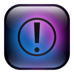 Glass Square Button featuring an Exclamation Mark icon inside a Ring with Blue and Purple Neon Light