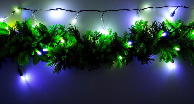 Colorful lights shining on a decorative garland during a festive celebration