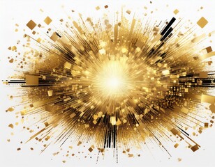 golden glitter explosion effect with pixelated black background edge isolated on white background