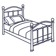 Classic metal bed with pillows