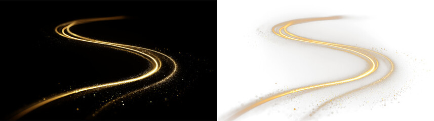 Brilliant wave of luxury light, twirling shine, glowing fantasy background, golden flickering dust, bright fire effect, black sparkle trail, curved magic