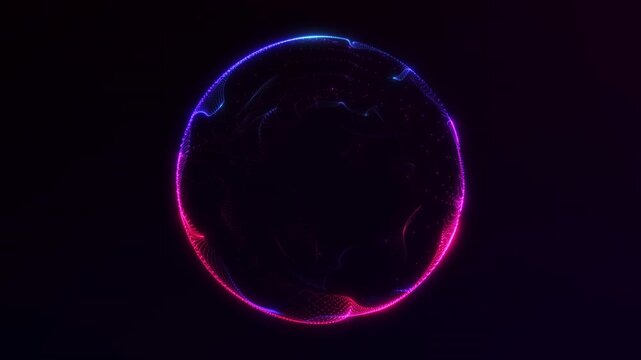 Fractal plasma particle orb with blue, red and purple glow. Futuristic 4K 60fps seamless loop for sci-fi visuals, technology concepts and abstract digital motion design.