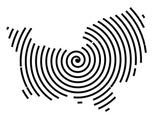 Symbol Map of the Region Normandie (France) showing the region with a black spiral line