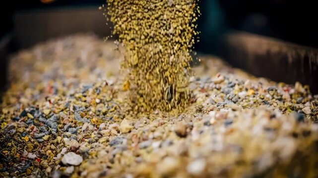 Medium shot of organic waste being processed into nutrientrich animal feed highlighting sustainable waste stream utilization for ecofriendly agriculture practices.
