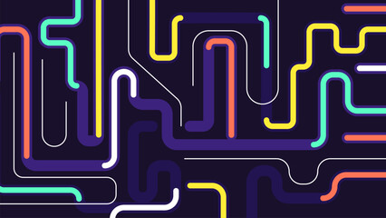 Abstract Modern Neon Colorful Lines Circuit Maze Pattern Background.Vector Illustration