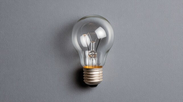 Single clear glass light bulb on gray background - Powered by Adobe