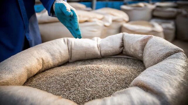 Medium shot of sawdust being packed into sterilized bags to prepare an optimal base for mushroom spawn production