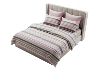Cozy striped bedding set isolated on transparent background