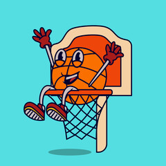 CUTE AND HAPPY BASKETBALL CHARACTER ILLUSTRATION VECTOR