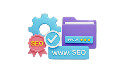 SEO Optimization Concept with Folder, Gear, and Checkmark