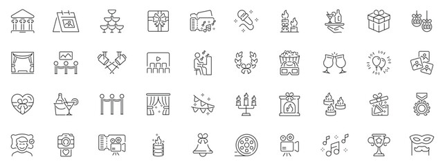 Cultural event icons set. editable line icons, outline, festival, celebration symbols