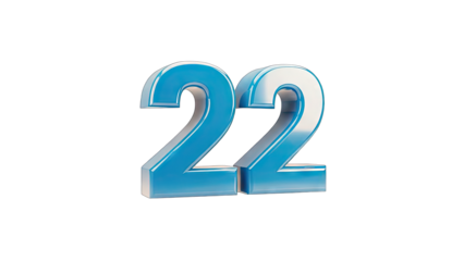 Shiny Blue Number 22 Isolated on White Background