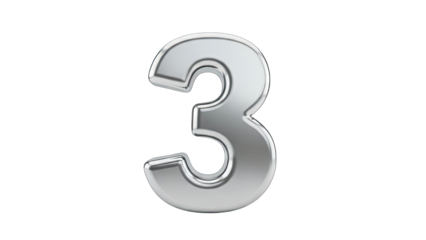 Shiny Metallic Number 3 Isolated on White