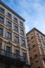 Obraz premium old historic buildings in the center of Lyon in France in winter day with blue sky