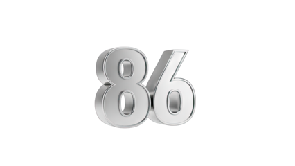 Shiny Metallic Number 86 Isolated on White