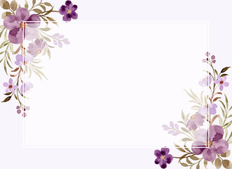 Watercolor Purple Flower Border Frame Background