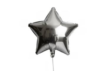Silver star shaped balloon silver balloon party isolated on a transparent background