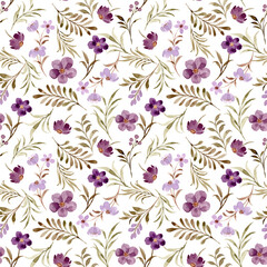 Watercolor Purple Wild Floral Seamless Pattern