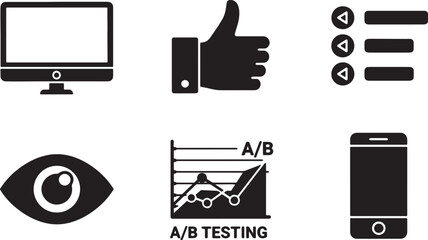 Black Solid User Experience UX Interface Design Silhouettes Set of Six on White Background