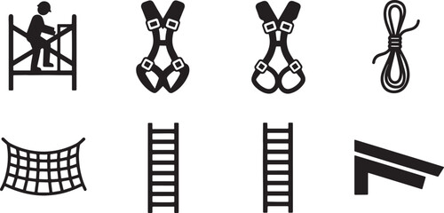 Black Solid Construction Work At Height Safety Silhouettes Set of Six on White © AADIL