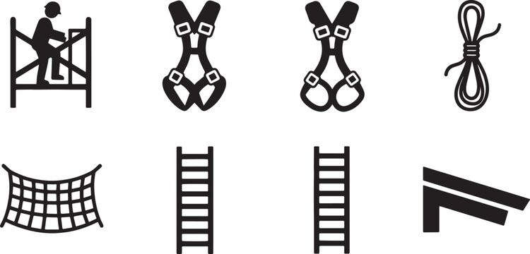 Black Solid Construction Work At Height Safety Silhouettes Set of Six on White