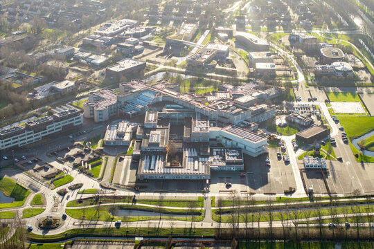 Aerial view of Antonius Hospital and helipad in Sneek Netherlands