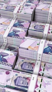 Uzbekistan 50,000 Som Banknote Vertical Mobile 3D Animation ? Mobile Finance Motion, Money Flow, Economy, Banking and Currency Exchange