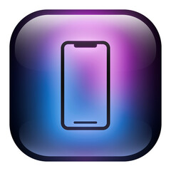 Glass Square Mobile Phone Button icon with Blue and Purple Neon Light