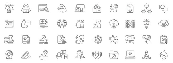 Approval icons set. editable line icons, linear, approval and checkmark symbols © Jocelyn_Flores