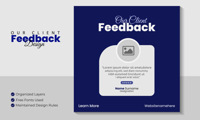 Client feedback design customer testimonial vector design template client testimonial design client testimonial social media web banner template.