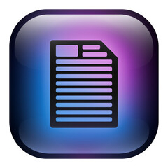 Glass Square Text File Button icon with Blue and Purple Neon Light