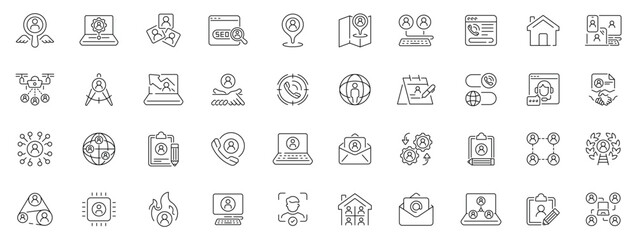 Contact icons set with editable line icons. linear, communication, phone symbols
