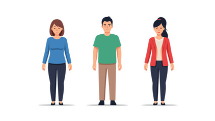 Fototapeta premium Three Flat Design Characters Standing Side by Side in Casual Attire