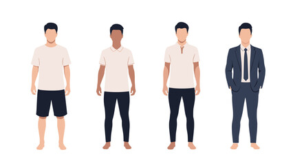 Fototapeta premium Four Men in Casual and Formal Attire Standing in a Row