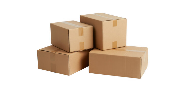 Stack of cardboard boxes stacked boxes brown isolated on a transparent background - Powered by Adobe